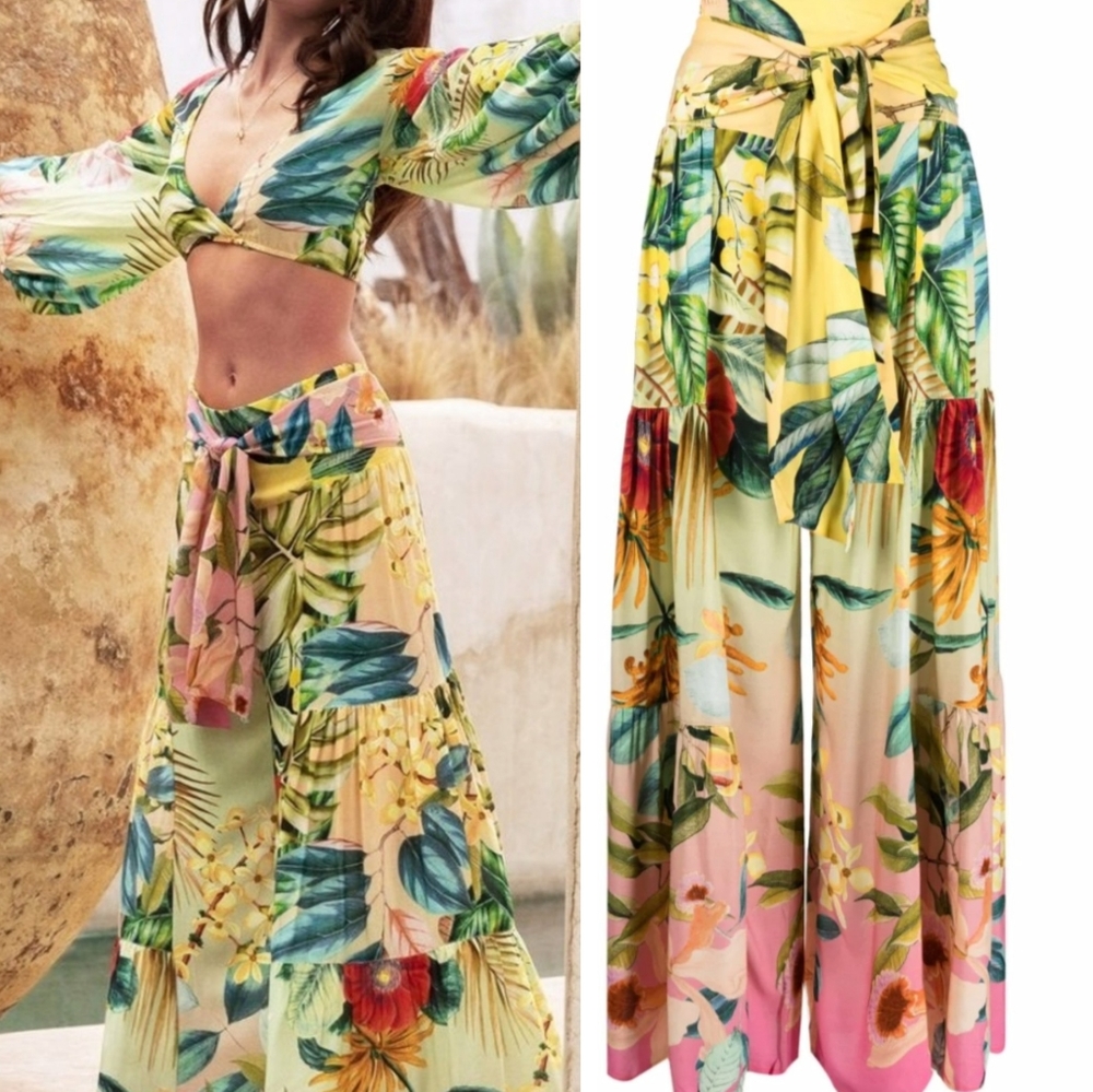 PQ Swim Tropical Floral Tie-Waist Coverup Skirt in Yellow, Pink, Green, Blue